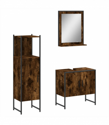 vidaXL 3 Piece Bathroom Cabinet Set Smoked Oak Engineered Wood