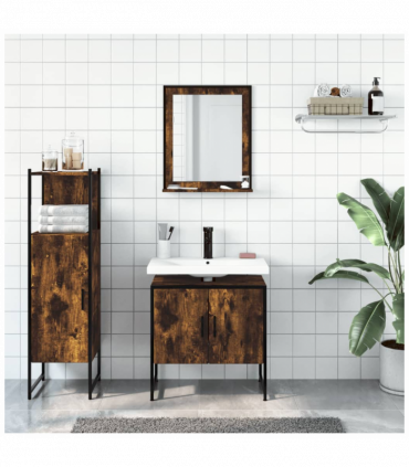 vidaXL 3 Piece Bathroom Cabinet Set Smoked Oak Engineered Wood