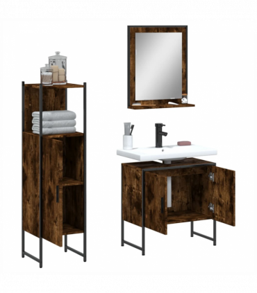 vidaXL 3 Piece Bathroom Cabinet Set Smoked Oak Engineered Wood