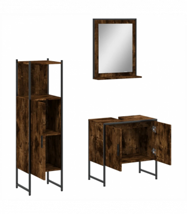vidaXL 3 Piece Bathroom Cabinet Set Smoked Oak Engineered Wood