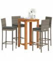 vidaXL 5 Piece Garden Bar Set Grey Solid Wood Acacia and Poly Rattan