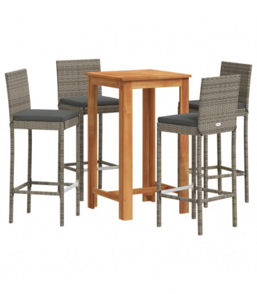 vidaXL 5 Piece Garden Bar Set Grey Solid Wood Acacia and Poly Rattan