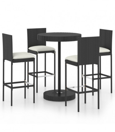 vidaXL 5 Piece Garden Bar Set with Cushions Poly Rattan Black