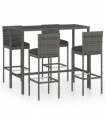 vidaXL 5 Piece Garden Bar Set with Cushions Poly Rattan Grey