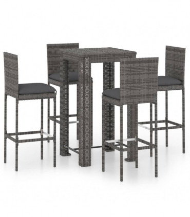 vidaXL 5 Piece Garden Bar Set with Cushions Poly Rattan Grey