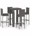 vidaXL 5 Piece Garden Bar Set with Cushions Poly Rattan Grey