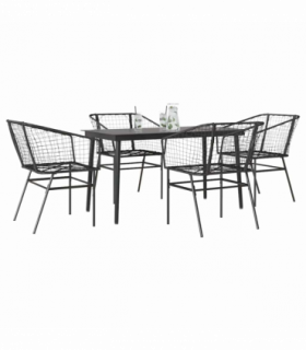 vidaXL 5 Piece Garden Dining Set Black Poly Rattan Glass