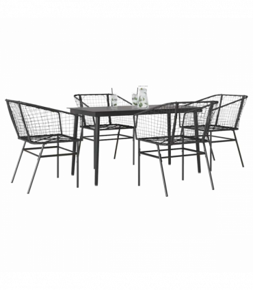 vidaXL 5 Piece Garden Dining Set Black Poly Rattan Glass