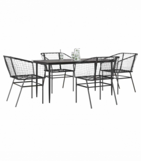 vidaXL 5 Piece Garden Dining Set Black Poly Rattan Glass