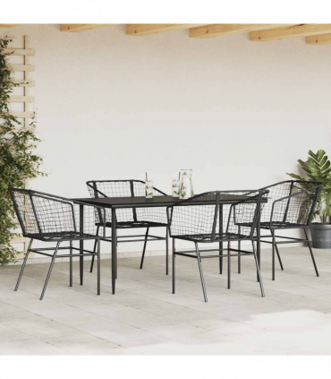 vidaXL 5 Piece Garden Dining Set Black Poly Rattan Glass