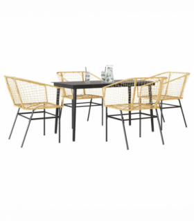 vidaXL 5 Piece Garden Dining Set Brown Poly Rattan Glass