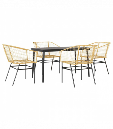 vidaXL 5 Piece Garden Dining Set Brown Poly Rattan Glass