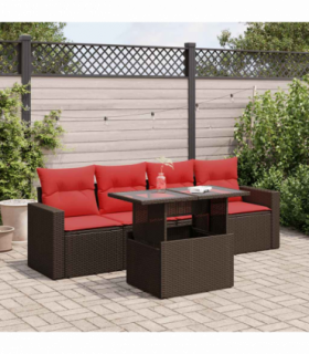 vidaXL 5 Piece Garden Sofa Set with Cushions Brown Poly Rattan Acacia