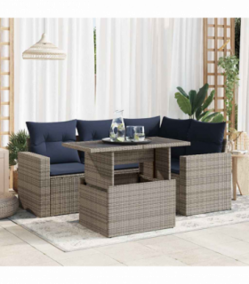 vidaXL 5 Piece Garden Sofa Set with Cushions Grey Poly Rattan Acacia