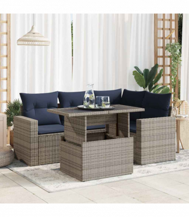 vidaXL 5 Piece Garden Sofa Set with Cushions Grey Poly Rattan Acacia