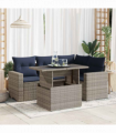 vidaXL 5 Piece Garden Sofa Set with Cushions Grey Poly Rattan Acacia