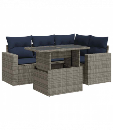 vidaXL 5 Piece Garden Sofa Set with Cushions Grey Poly Rattan Acacia