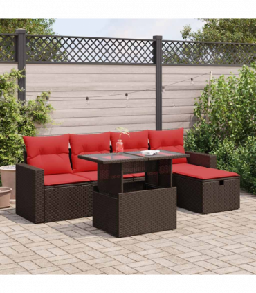vidaXL 6 Piece Garden Sofa Set with Cushions Black Poly Rattan Acacia