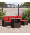 vidaXL 6 Piece Garden Sofa Set with Cushions Black Poly Rattan Acacia