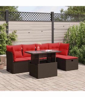 vidaXL 6 Piece Garden Sofa Set with Cushions Brown Poly Rattan Acacia