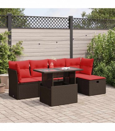 vidaXL 6 Piece Garden Sofa Set with Cushions Brown Poly Rattan Acacia