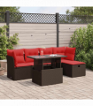 vidaXL 6 Piece Garden Sofa Set with Cushions Brown Poly Rattan Acacia