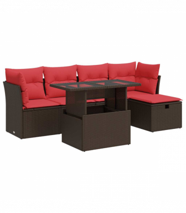 vidaXL 6 Piece Garden Sofa Set with Cushions Brown Poly Rattan Acacia