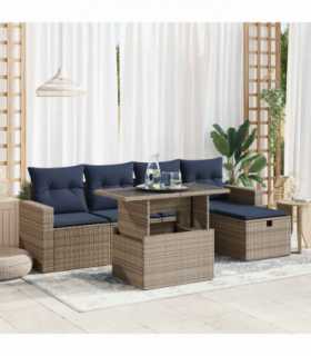vidaXL 6 Piece Garden Sofa Set with Cushions Brown Poly Rattan Acacia