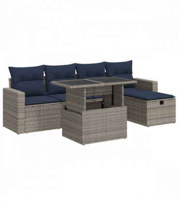 vidaXL 6 Piece Garden Sofa Set with Cushions Brown Poly Rattan Acacia