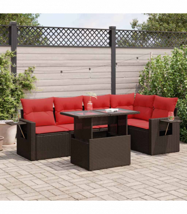 vidaXL 6 Piece Garden Sofa Set with Cushions Brown Poly Rattan Acacia