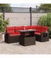 vidaXL 6 Piece Garden Sofa Set with Cushions Brown Poly Rattan Acacia