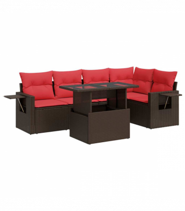 vidaXL 6 Piece Garden Sofa Set with Cushions Brown Poly Rattan Acacia