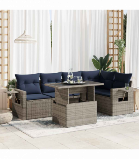 vidaXL 6 Piece Garden Sofa Set with Cushions Grey Poly Rattan Acacia