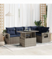 vidaXL 6 Piece Garden Sofa Set with Cushions Grey Poly Rattan Acacia