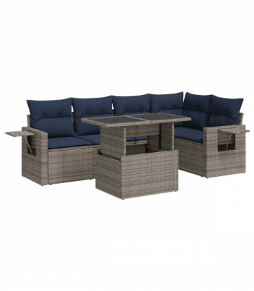vidaXL 6 Piece Garden Sofa Set with Cushions Grey Poly Rattan Acacia