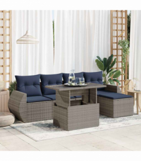 vidaXL 6 Piece Garden Sofa Set with Cushions Grey Poly Rattan Acacia