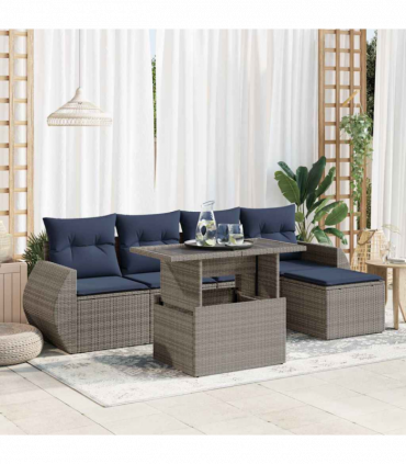 vidaXL 6 Piece Garden Sofa Set with Cushions Grey Poly Rattan Acacia