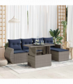 vidaXL 6 Piece Garden Sofa Set with Cushions Grey Poly Rattan Acacia