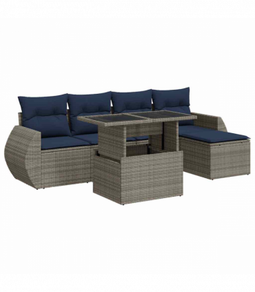 vidaXL 6 Piece Garden Sofa Set with Cushions Grey Poly Rattan Acacia