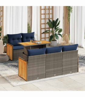 vidaXL 6 Piece Garden Sofa Set with Cushions Grey Poly Rattan Acacia