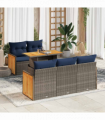 vidaXL 6 Piece Garden Sofa Set with Cushions Grey Poly Rattan Acacia