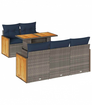 vidaXL 6 Piece Garden Sofa Set with Cushions Grey Poly Rattan Acacia