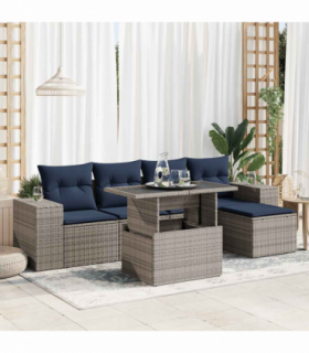 vidaXL 6 Piece Garden Sofa Set with Cushions Grey Poly Rattan Acacia