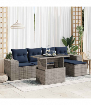 vidaXL 6 Piece Garden Sofa Set with Cushions Grey Poly Rattan Acacia