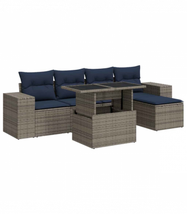 vidaXL 6 Piece Garden Sofa Set with Cushions Grey Poly Rattan Acacia