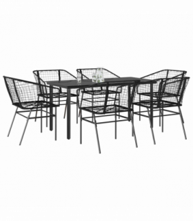 vidaXL 7 Piece Garden Dining Set Black Poly Rattan Glass