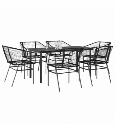 vidaXL 7 Piece Garden Dining Set Black Poly Rattan Glass