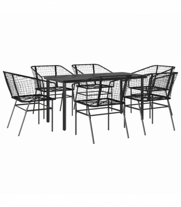 vidaXL 7 Piece Garden Dining Set Black Poly Rattan Glass