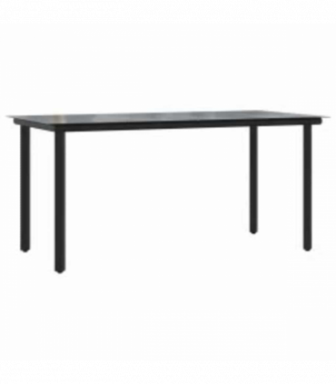 vidaXL 7 Piece Garden Dining Set Black Poly Rattan Glass