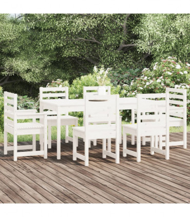 vidaXL 7 Piece Garden Dining Set White Solid Wood Pine